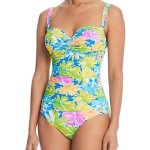 BLEU ROD BEATTIE $125 Shirred Floral‎ Print One Piece Swimsuit 8 M